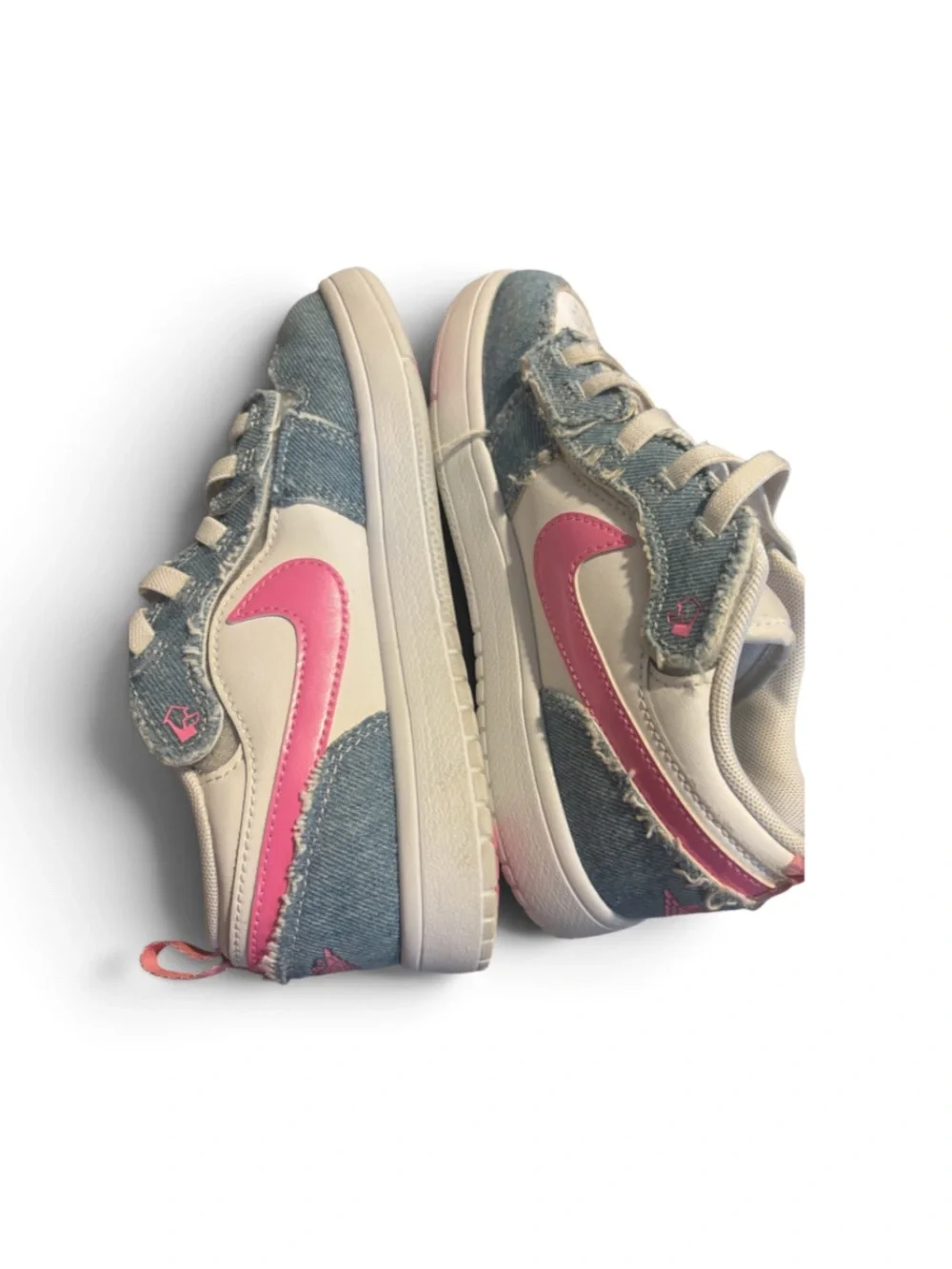 Jordan Kids Low-Top Sneakers in Denim, White & Pink Glitter size 3Y